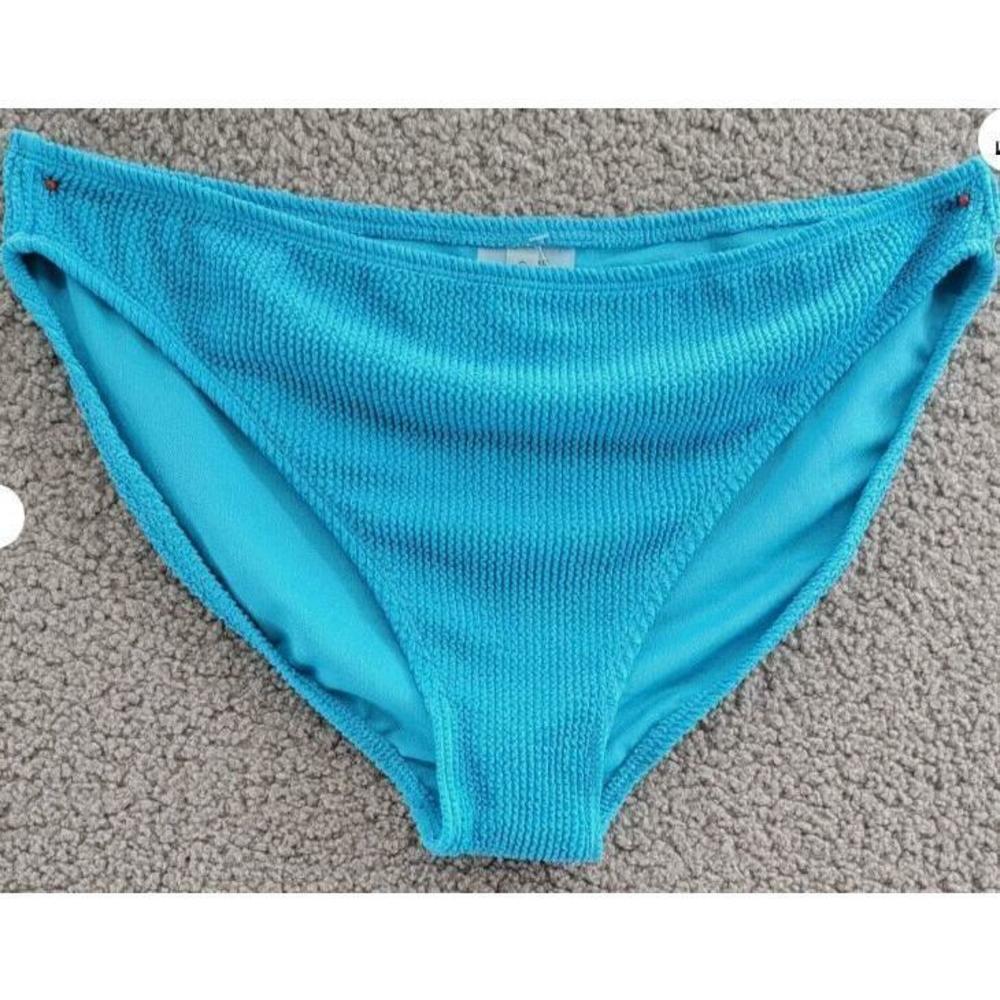 CYN & LUCA Textured Bikini Bottom Women's M Blue Elastic Waist Pull On